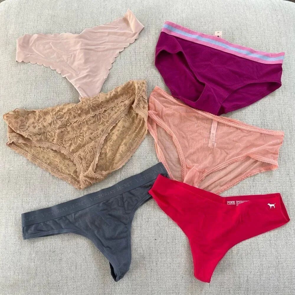 NWT NWOT 6 Pair Victoria’s Secret Lace Panties Nude Grey Red $150 L